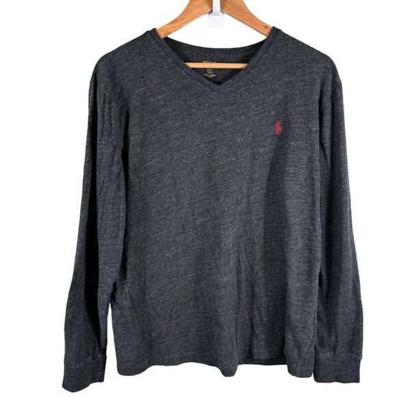 Polo Ralph Lauren Men's L Dark Gray Heather Long Sleeve Cotton V Neck T-Shirt - Picture 2 of 11